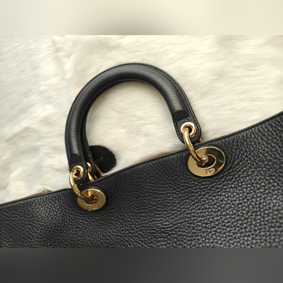 CHRISTIAN DIOR Diorissimo Leather Large Tote Bag Black Pebbled - Picture 6 of 10